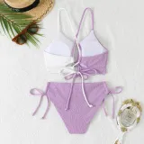Color Matching Lace-Up Hollow Two Pieces Women's Swimsuit