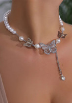 Fringed Hollow Butterfly Pearl Necklace Women's Fashion Chic Chain Accessories