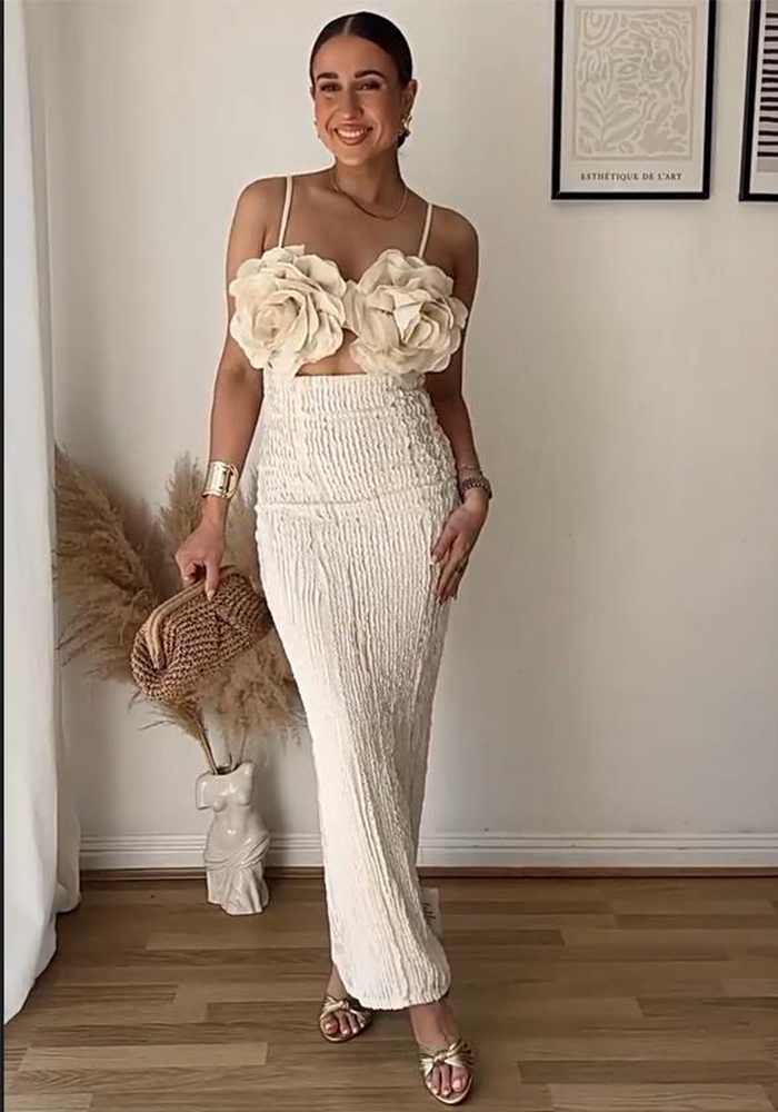 Sexy Vacation Solid Color Weave Flower Shape Halter Beach Dresses
