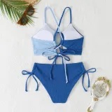 Color Matching Lace-Up Hollow Two Pieces Women's Swimsuit