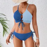 Color Matching Lace-Up Hollow Two Pieces Women's Swimsuit