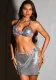 Sexy Nightclub Metal Sequin Halter Neck Low Back Vest Skit Set For Women