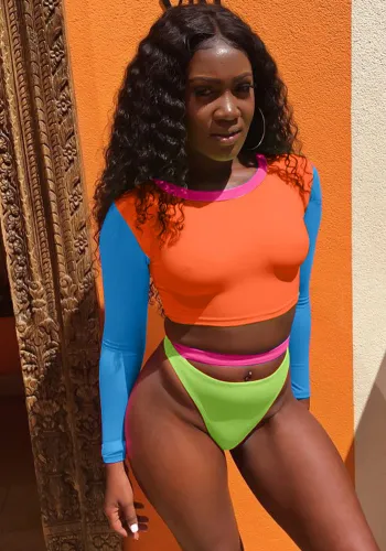 Fashion Contrast Color Two Pieces Swimsuit