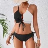 Color Matching Lace-Up Hollow Two Pieces Women's Swimsuit
