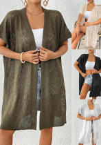 Women's Jacquard Knitting Shirt Beach Sunscreen Cover-Up Loose Cardigan