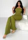 Elastic Button Strapless Top Bell Bottom Casual Pants Summer Two-Piece Set Women's Clothing