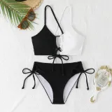 Color Matching Lace-Up Hollow Two Pieces Women's Swimsuit