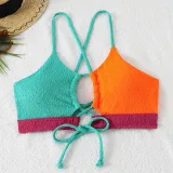 Color Matching Lace-Up Hollow Two Pieces Women's Swimsuit