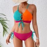 Color Matching Lace-Up Hollow Two Pieces Women's Swimsuit