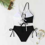 Color Matching Lace-Up Hollow Two Pieces Women's Swimsuit