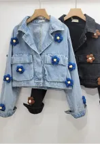Flower Loose Short Denim Jacket