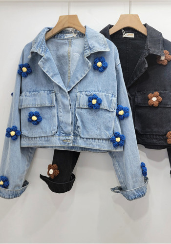 Flower Loose Short Denim Jacket
