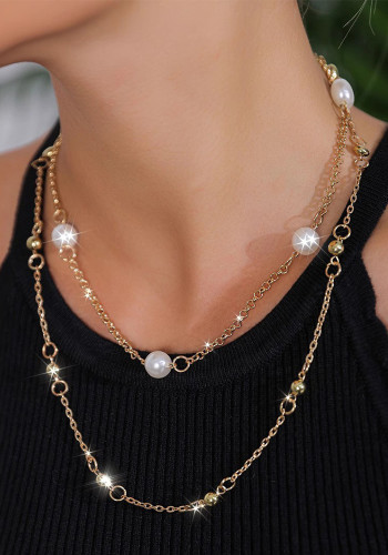 Accessories Pearl Long Multi-Layer Necklace Fashion Stacking Metal Chain