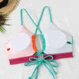 Color Matching Lace-Up Hollow Two Pieces Women's Swimsuit
