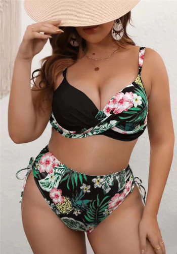 Women Plus Size Two Pieces Bikini Printed Swimsuit