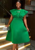 Bow Round Neck Cape Sleeve Formal Party A-Line Dress