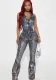 Sexy Snakeskin Pattern Printed Fashion Sleeveless Slim Vest Elastic Denim Trousers Two Piece Set