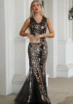 Women's Sleeveless Sequin Mesh Fishtail Evening Dress