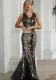 Women's Sleeveless Sequin Mesh Fishtail Evening Dress
