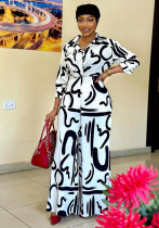 Spring And Summer African Women's Print Shirt Wide Leg Trousers Two-Piece Set Women's Clothing