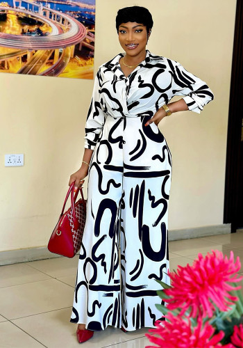 Spring And Summer African Women's Print Shirt Wide Leg Trousers Two-Piece Set Women's Clothing