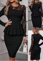 Fashion Elegant Ruffle Lace Patchwork Maxi Plus Size Elegant Dress