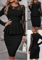 Fashion Elegant Ruffle Lace Patchwork Maxi Plus Size Elegant Dress
