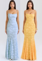 Sexy Elegant Tight Fitting Slim Lace-Up Lace Jacquard Fishtail Evening Dress
