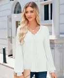 Women long-sleeved lace v-neck Casual shirt