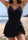 Women Solid V-Neck Skirt Pants Sexy One-Piece Swimwear