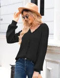 Women long-sleeved lace v-neck Casual shirt