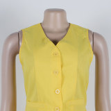 solid color V Neck Vest Wide Leg Pants two piece Set