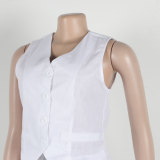 solid color V Neck Vest Wide Leg Pants two piece Set