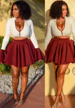 Women's Sexy Zipper Ruffle Two-Piece Skirt Set