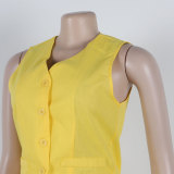 solid color V Neck Vest Wide Leg Pants two piece Set