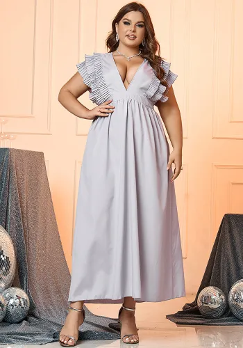 Plus Size Women's Summer Ruffle V Neck Long Dress