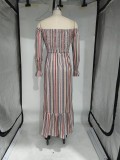 Autumn winter Casual Women's Off Shoulder long sleeve Striped maxi Dress