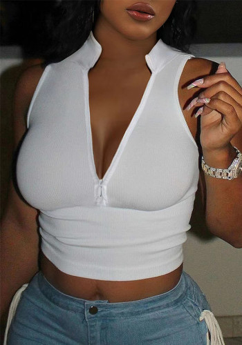 Summer V-Neck Fashion Design Tight Fitting Sexy Zipper Vests