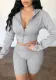 Career Women's Slim Waist Fishbone Zipper Hooded Hoodies Slim High Waist Shorts Set