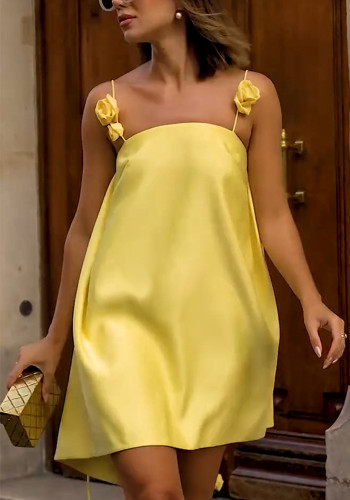 Spring Summer Strap Casual Loose Holidays Women's Satin Dresses