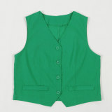solid color V Neck Vest Wide Leg Pants two piece Set