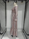 Autumn winter Casual Women's Off Shoulder long sleeve Striped maxi Dress