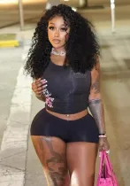 Fashion Printed Short Sleeves Tank Top Shorts Two Piece Set