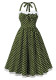 Lace Patchwork Lace-Up Halter Neck Polka Dot Low Back Retro A-Line Party Dress