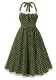 Lace Patchwork Lace-Up Halter Neck Polka Dot Low Back Retro A-Line Party Dress