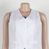 solid color V Neck Vest Wide Leg Pants two piece Set