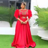 African Plus Size Women's Lace Sleeves High Waist Formal Party Evening Dresses