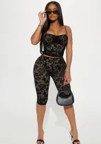 Women's Sexy Lace See-Through Strap Top Casual Pants Two-Piece Set