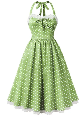 Halter Neck Low Back Polka Dot A-Line Formal Party Dress