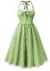 Halter Neck Low Back Polka Dot A-Line Formal Party Dress